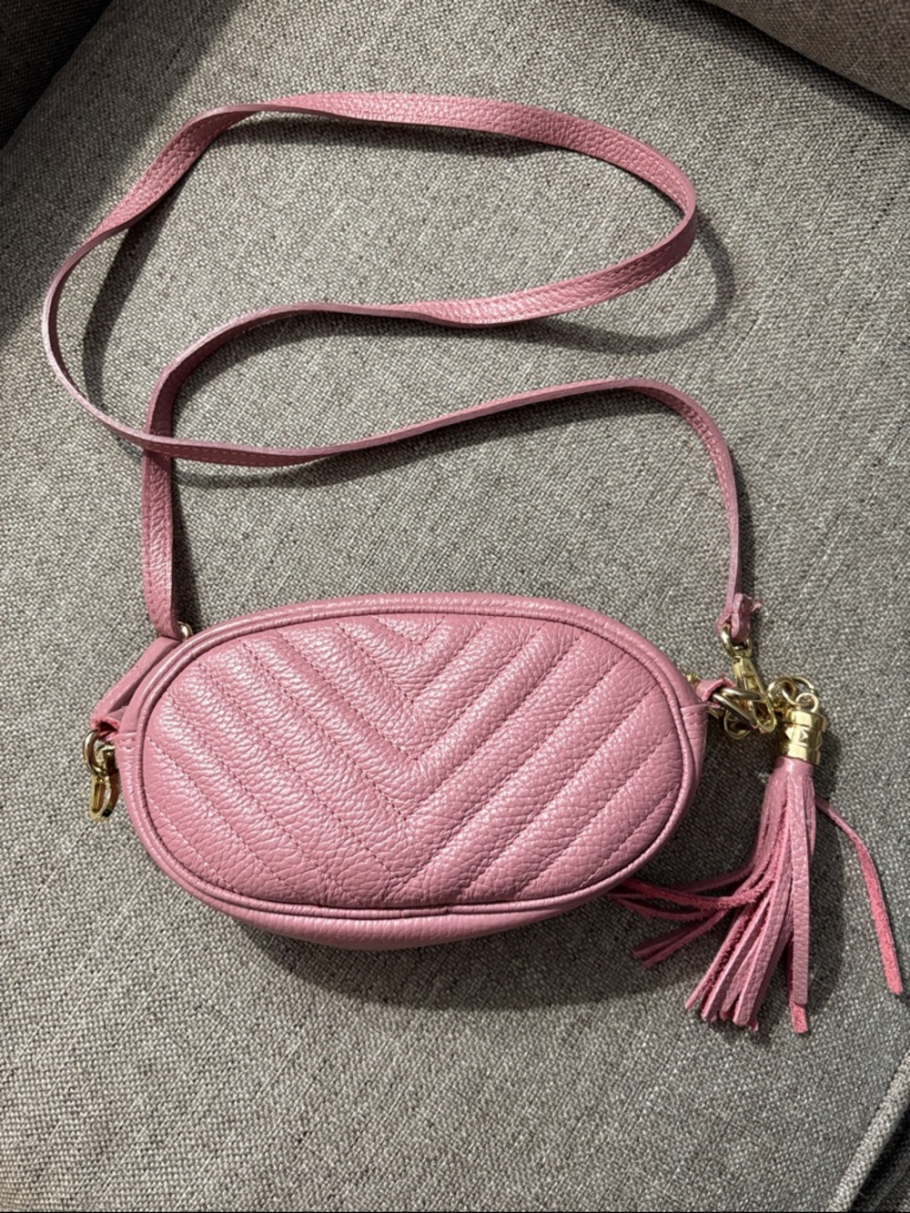 Women’s Pink Leather Quilted Crossbody Bag with Tassel